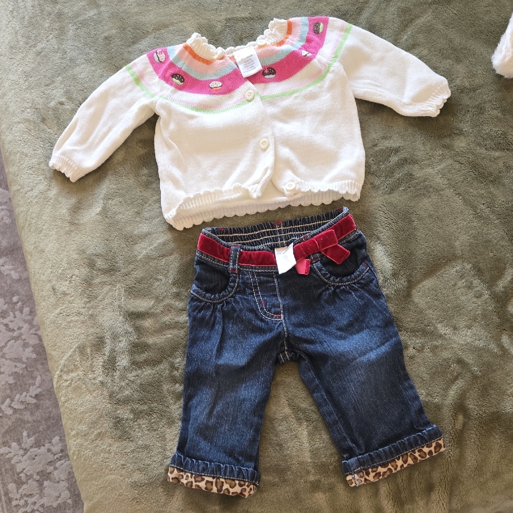 Cute Baby Cardigan and Jeans Set